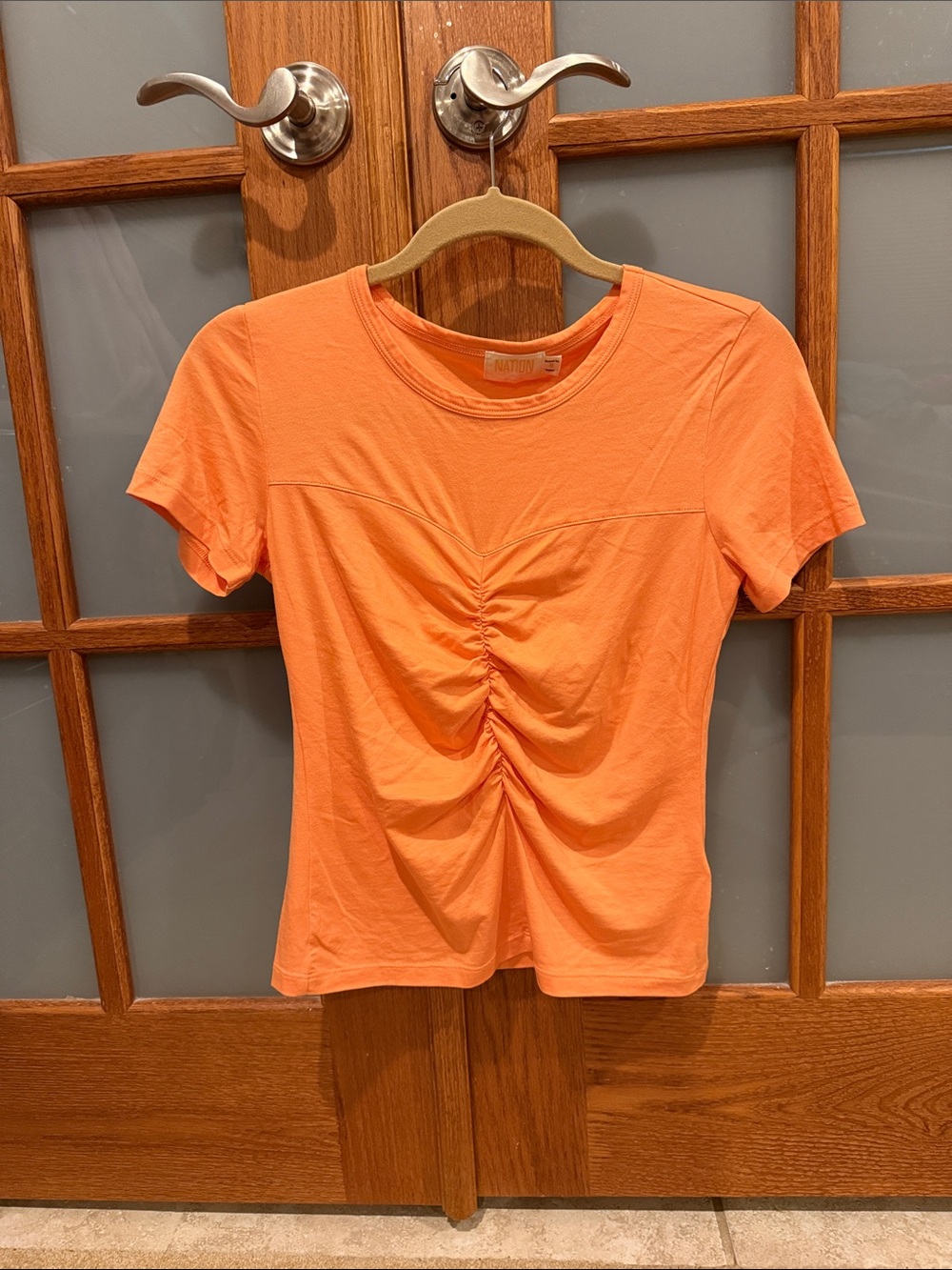 Nation LTD Orange Ruched Short Sleeve Tee